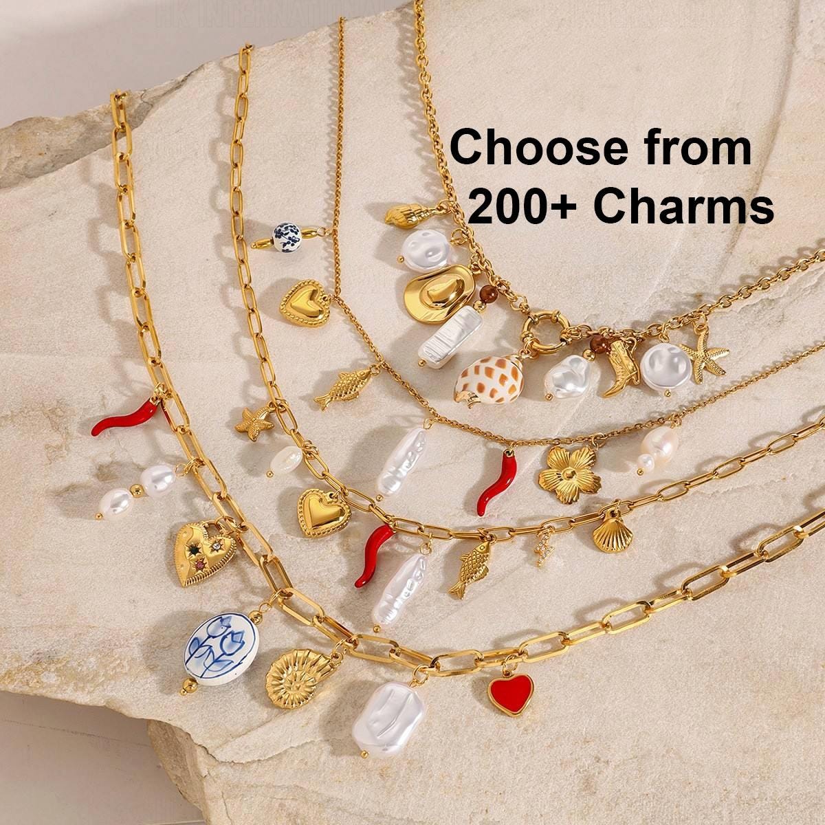 Build Your Own Custom Charm Necklace – Pick Your Charms, Personalized Multi Charm Necklace, Vintage Gold, Gift for Her, Charm Jewelry