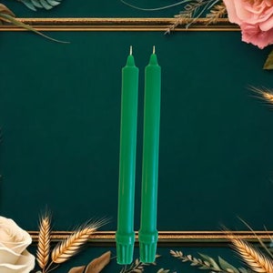 Green Beeswax Taper Candles - Set of 2 - Natural Honey Scent