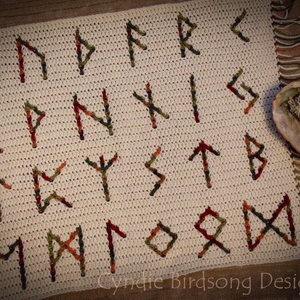 PDF PATTERN - Overlay Mosaic Crochet Square - RUNES characters. for blankets, Pillows, block afghans, alphabet letters, wall hanging, Viking