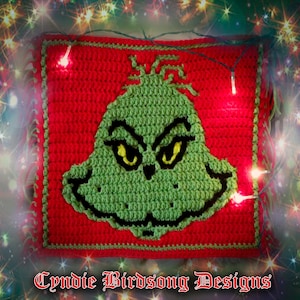 PDF PATTERN The Grinch overlay mosaic for Santa & Christmas themed decor, holidays, Dr. Seuss ideas, pillow, winter, cartoon character image 1