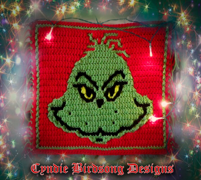 PDF PATTERN The Grinch overlay mosaic for Santa & Christmas themed decor, holidays, Dr. Seuss ideas, pillow, winter, cartoon character image 1