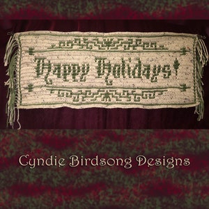 PDF PATTERN - Old Timey &quot;Happy Holidays&quot; Banner - Mosaic Crochet - gothic Victorian Winter decor for table runner, wall hanging, blanket