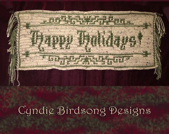 PDF PATTERN - Old Timey "Happy Holidays" Banner - Mosaic Crochet - gothic Victorian Winter decor for table runner, wall hanging, blanket