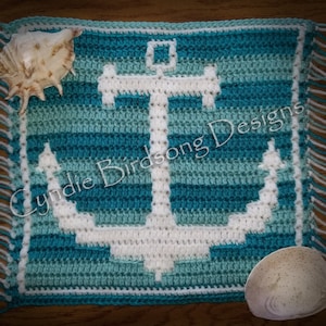 PDF PATTERN - "Awesome Ocean - Anchors Away"  Mosaic Crochet Square