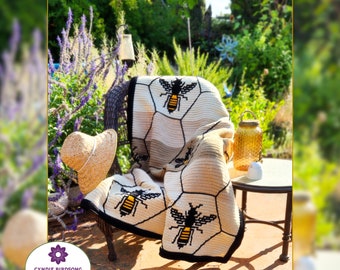 PDF PATTERN - Honeycomb Bee Hive Blanket - for baby shower, throw, she cave, house warming gift, entomology decor, cottagecore nature theme