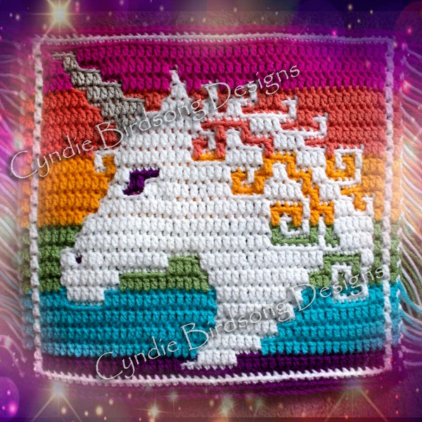 PDF PATTERN - "Mystical Fantasy - Unicorn" Mosaic Crochet Square