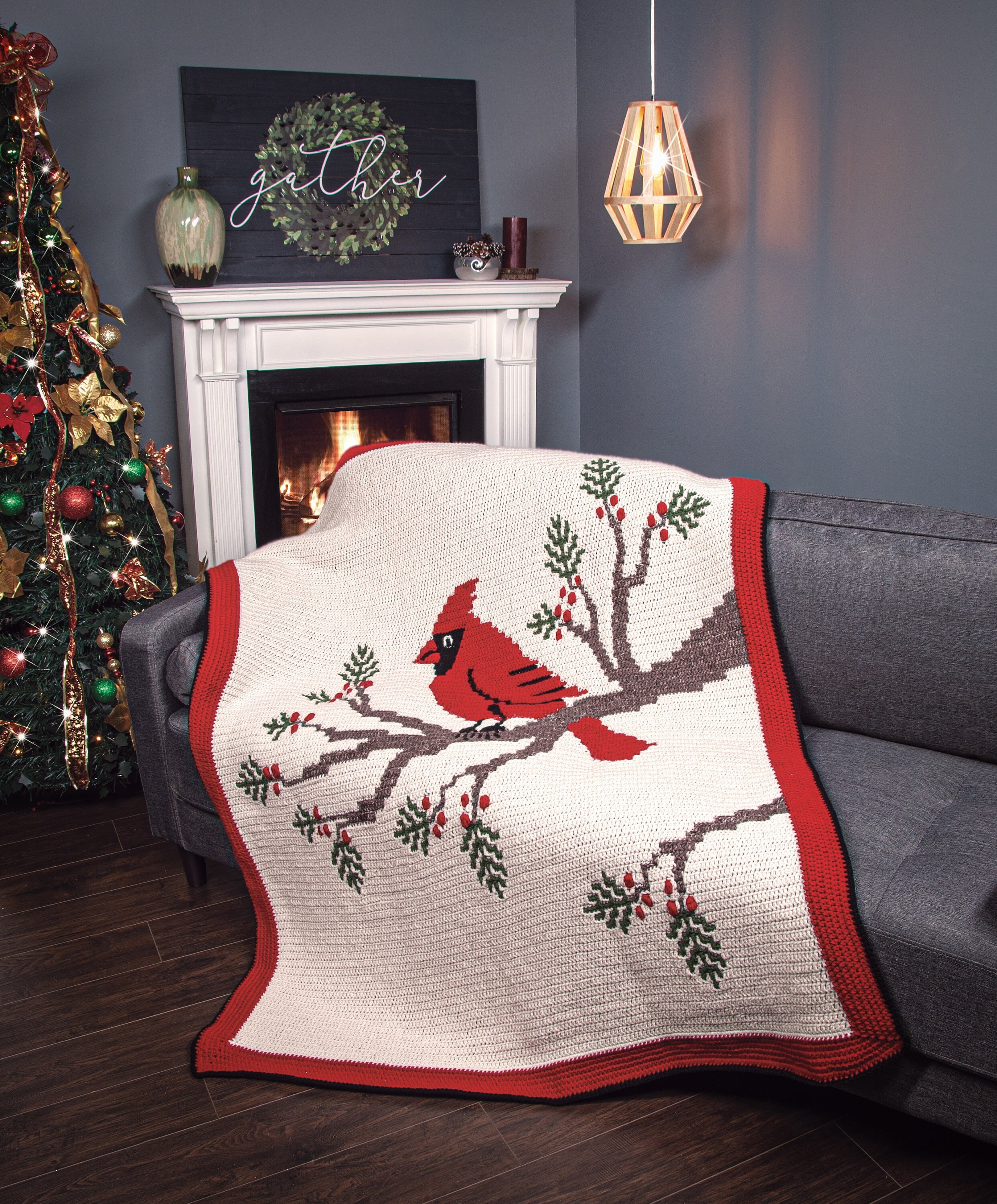 35 Cardinal Crochet Patterns to Stitch for Gifts, Decor, and Bird Lovers 4 Pattern Cardinal Forest overlay mosaic blanket