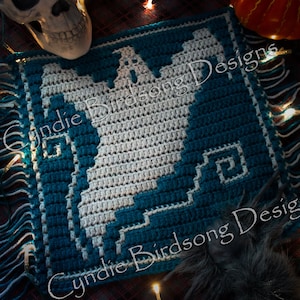 PDF PATTERN - &quot;Halloween - Ghoulish Ghost&quot; Mosaic Crochet Square for trick-or-treat decor & bags, witchy theme, spooky, goth