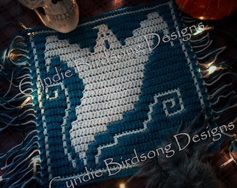 PDF PATTERN - "Halloween - Ghoulish Ghost" Mosaic Crochet Square for trick-or-treat decor & bags, witchy theme, spooky, goth