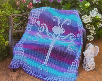 PDF PATTERN - Dragonfly Song overlay mosaic blanket, Spring project, nature themed throw, fun Mother's day or wedding gifts, baby blankets
