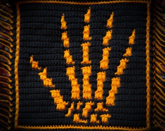 PDF PATTERN - Halloween - Skeleton Hands (right and left) Mosaic Crochet Square for spooky trick-or-treat decor & bags, or witch core themes