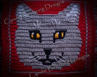 PDF PATTERN - "Wild Heart - Fat Cat" Mosaic Crochet Square