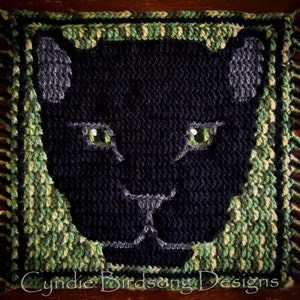 PDF PATTERN - "Wild Heart - Black Panther" Mosaic Crochet Square, pillows, tote bag, placemat, table runner, father's day, male gifts, zoo