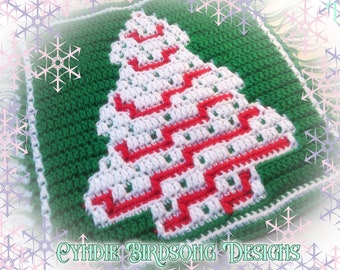 PDF PATTERN - Sweet Little Christmas Tree overlay mosaic square for pillows, Xmas, Winter, totes, holiday decor, gift bags, block afghans