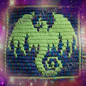 PDF PATTERN - &quot;Mystical Fantasy - Dragon&quot; Mosaic Crochet Square