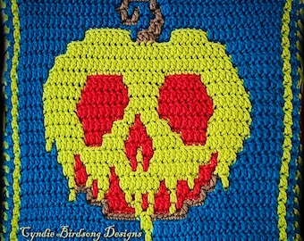 PDF PATTERN - "Poison Apple" Mosaic Crochet Square with skull face for Halloween trick-or-treat decor & bags, spooky witch theme, evil goth