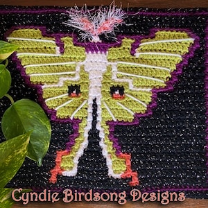 PDF PATTERN - Entomology Collection - Luna Moth - Mosaic Crochet Square, for pillow, tote bag, wall hanging, block afghan, maximalism decor