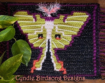 PDF PATTERN - Entomology Collection - Luna Moth - Mosaic Crochet Square, for pillow, tote bag, wall hanging, block afghan, maximalism decor