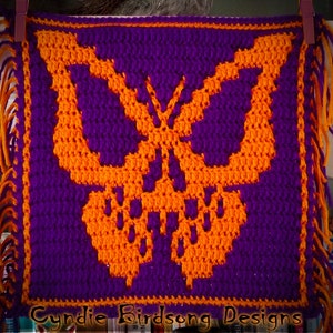 PDF PATTERN - Halloween Crochet Square "Evil Butterfly" with spooky skull, insect, boo, haunted, witch decor, for trick-or-treat tote bag