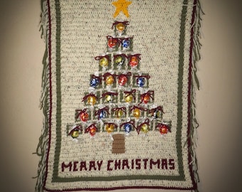 PDF PATTERN - Christmas Tree Advent Calendar - overlay mosaic crochet, winter, holidays, candy, ornaments, decor, wall hanging, table runner