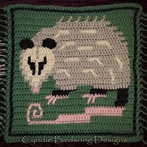 PDF PATTERN - "Woodland series - Pepper the Possum " Mosaic Crochet Square, fall, Pillows, Placemats, granny block afghan, autumn, opossum