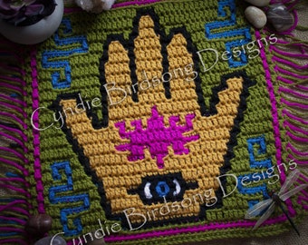 PDF PATTERN - "Zen Garden - Hamsa Hand"  Mosaic Crochet Square