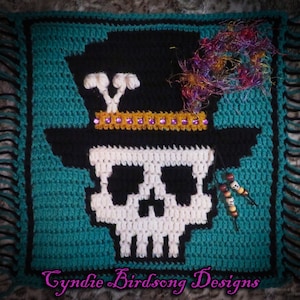 PDF PATTERN - &quot;Halloween - VooDoo Daddy Skull&quot; Mosaic Crochet Square for trick-or-treat decor & bags, witchy theme, spooky, goth