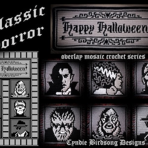 SCHEMA PDF - &quot;Halloween - Coperta classica dei film horror&quot; PACCHETTO all&#39;uncinetto a mosaico - 8 schemi e istruzioni per la coperta - decorazioni spettrali di Halloween