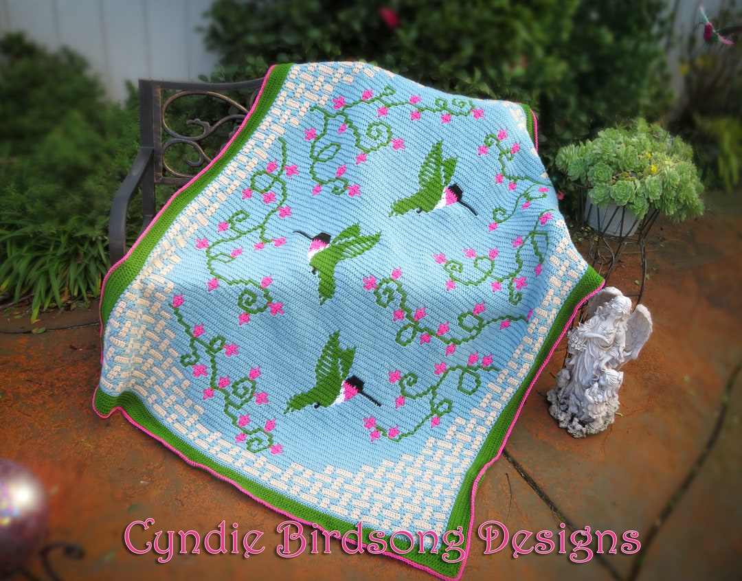 PDF PATTERN - Happy Hummingbirds Overlay Mosaic Blanket, a Fun Spring ...