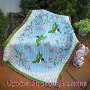 PDF PATTERN - Happy Hummingbirds overlay mosaic blanket, a fun Spring project, nature themed Mother's day or wedding gifts, baby blanket