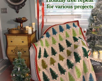 Digital PDF PATTERN - Evergreens of Yesteryear overlay mosaic repeat for vintage style blankets, table runner, throws, holiday decor, gifts