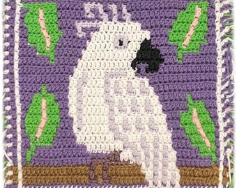 PDF PATTERN - Tropical Cockatoo Mosaic Crochet Square - for use in projects like pillows, totes, place mats, wall hangings, block afghans