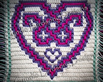 PATRÓN PDF - Cuadrado de crochet mosaico "San Valentín - Corazón Celta"