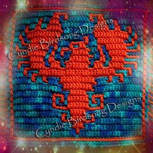 PDF PATTERN - "Mystical Fantasy - Phoenix" Mosaic Crochet Square