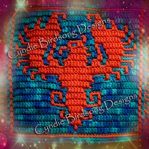 PDF PATTERN - &quot;Mystical Fantasy - Phoenix&quot; Mosaic Crochet Square