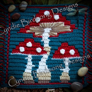 PDF PATTERN - &quot;Zen Garden - Magic Mushrooms&quot;  Mosaic Crochet Square
