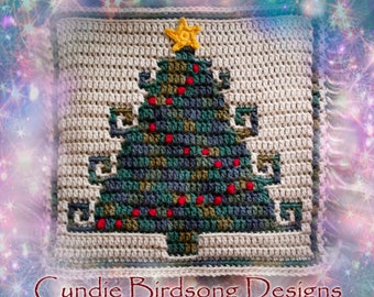 PDF PATTERN - Christmas Tree Mosaic Crochet Square, holidays, winter, gift, xmas, pillow, placemat, kids, pine tree, holidays, solstice