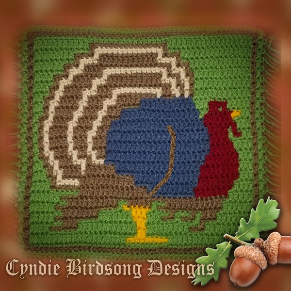 PDF PATTERN - "Holiday Turkey" Overlay Mosaic Crochet Square, Celebration, Thanksgiving, Family, Seasonal, Fowl, Fall, Christmas, Winter