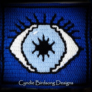 PDF PATTERN - Evil Eye Mosaic Crochet Square - magic, nazar, bohemian decor, cottagecore, witchcore, spooky, halloween, goth, boho, blue