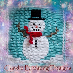 PDF PATTERN - Christmas Snowman Mosaic Crochet Square, holidays, winter, gift, xmas, decor, pillow, placemat, frosty, snow, north pole, cold