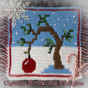 PDF PATTERN - Sad Little Christmas Tree Mosaic Crochet Square, from Charlie Brown movie, for pillow, tote bag, wall hanging, block afghan