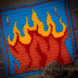 PDF PATTERN - Overlay Mosaic Crochet Square - Study of Textures series, "FIRE!" , flames, hot, nature, gifts for men, man cave, summer ideas