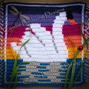 PDF PATTERN - "Beautiful Birds - Swan Sunset" Mosaic Crochet Square - Mother's Day gift ideas: Pillows, Tote bag, Placemat, block afghan