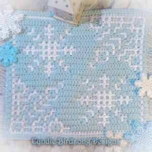 PATRÓN en PDF: cuadrado de mosaico superpuesto de copos de nieve de invierno para decoración navideña y del solsticio, cojines, camino de mesa, manteles individuales, bolsos, regalos navideños