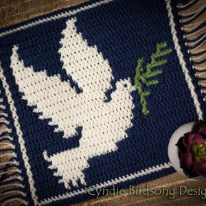 PDF PATTERN - "Beautiful Birds - Peaceful Dove" Mosaic Crochet Square - great Mother's Day gift! Pillows, Placemats, block afghan, bird