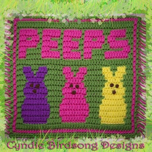 PDF PATTERN - "Easter Peeps Bunnies" Mosaic Crochet Square, Bunny, candy, kids, spring, pink, bright, fun, children, springtime, rabbit