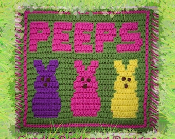 PDF PATTERN - "Easter Peeps Bunnies" Mosaic Crochet Square, Bunny, candy, kids, spring, pink, bright, fun, children, springtime, rabbit