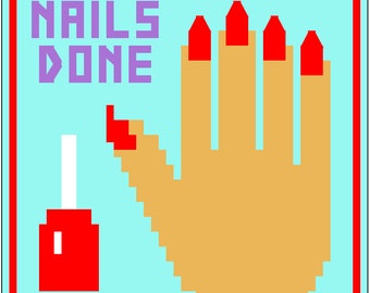 PDF PATTERN - Overlay Mosaic Crochet Square - "Nails Done" hand - girly, fingernails, polish, manicure, pamper, spa, gift, women, princess