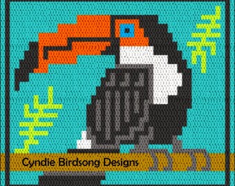 PDF PATTERN - Tropical Toucan Mosaic Crochet Square - for use in projects like pillows, totes, placemats, wall hangings, block afghans