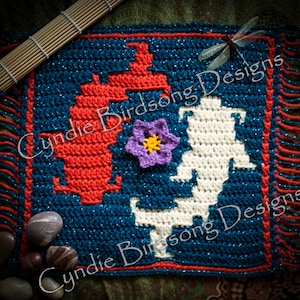 PDF PATTERN - "Zen Garden - Koi Fish"  Mosaic Crochet Square - great Mother's Day gift! Pillows, Placemats, table runner, block afghan